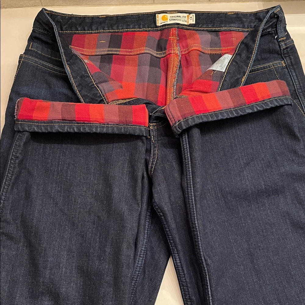 CARHARTT Tall 32” Inseam 10” High Waist Plaid Flannel♨️ Lined Jeans